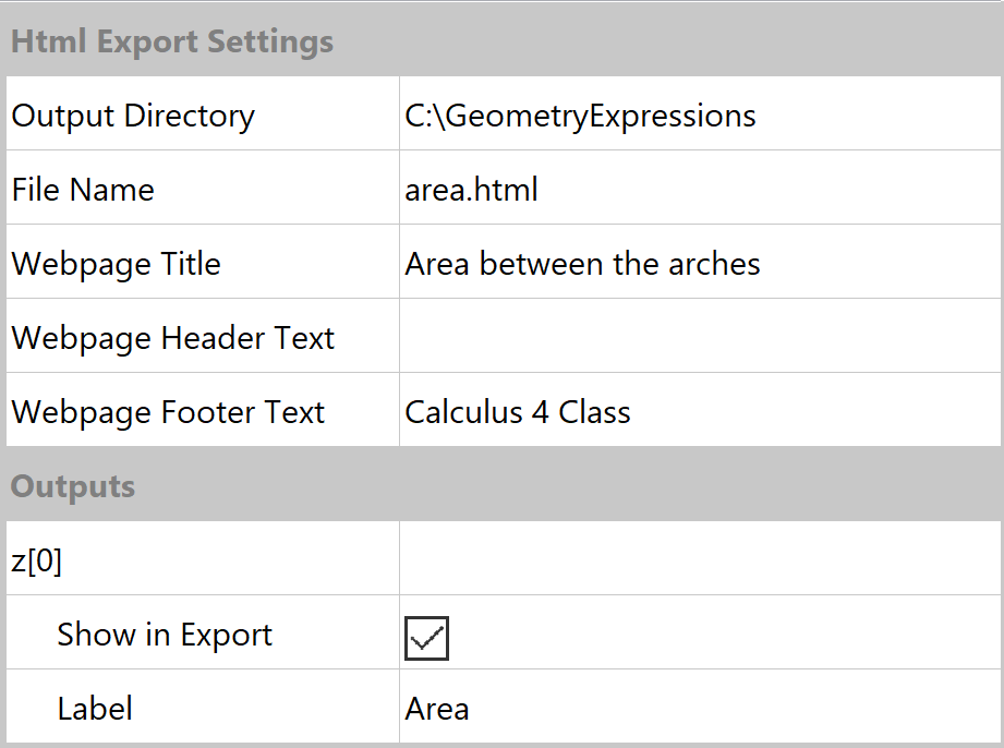 HTML export outputs